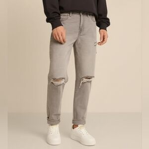 BP. Mens Grey Distressed Straight Leg Jeans, 32R